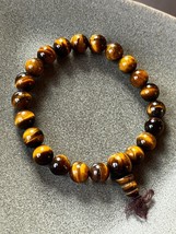 Brown Tigereye Round Stone Bead Stretch Bracelet – will fit small size wrist – - £8.85 GBP