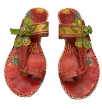 L&#39;artiste Spring Step Santorini Sandals 40 10 Red Floral Leather Slip On Shoes - £18.06 GBP