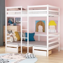 Functional Loft Bed Twin Size - White - £475.17 GBP