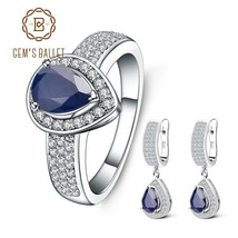 Natural Blue Sapphire Gemstone Earrings Ring Set 925 Sterling Silver Vintage Jew - £92.41 GBP
