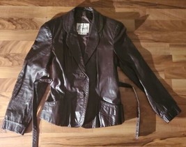 Vintage Berman&#39;s Brown Leather Jacket 70s Belted Tie Waist Womens Coat Size 10  - £31.06 GBP