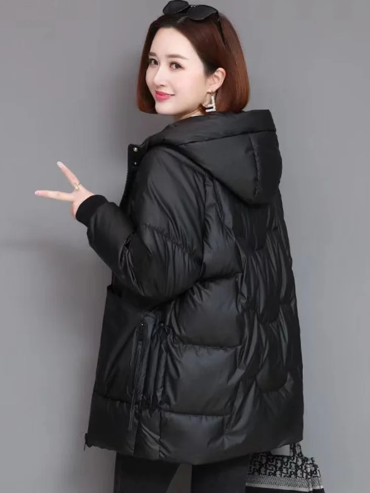 2022 Winter New Korean Fashion Mid-length Hooded Coat Loose Thick Warm Casual Sl - £162.48 GBP