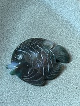 Finely Carved Dark Green w Clear Agate Stone Tropical Ocean Fish Pendant... - $22.26
