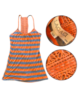 Vintage Lagaci Orange &amp; Gray Striped Tank Top with Lace Straps Size L/L - $326.89 MXN