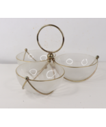 Vtg 70s Mid Century Modern MCM Frosted Glass Brass Ring Condiment Holder... - $118.75