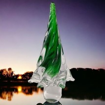 Murano Christmas Tree Italian Hand Blown Art Glass Encased Clear Green Vintage  - £98.91 GBP