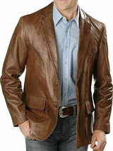 New Men&#39;s Genuine soft Lambskin Leather Blazer TAN Slim fit Coat Leather Jacket - £88.41 GBP