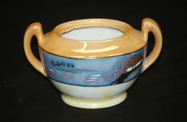 Old Vintage Asian Sugar Bowl Pagoda Design w Oriental Scene Hand Painted... - $9.89