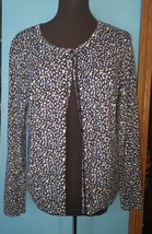 Talbots Blue Gray Green Polka Dots 3/4 Sleeve Button Up Cardigan Sweater Size LP - £14.34 GBP