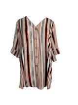 I.N. Studio Womens Blouse Top Size Medium Coral White Stripe Ruffle Sleeve - £11.87 GBP