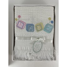 Vintage Baby Blanket 36x44 White Shawl Jacquard Woven Embroidery Magic Years New - £31.07 GBP
