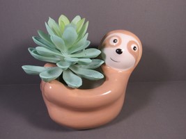 Sloth Planter with Faux Succulent &quot;Sammy&quot; 4.5&quot; x 3&quot; Ceramic Ultra Clean - £6.23 GBP