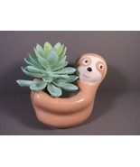Sloth Planter with Faux Succulent &quot;Sammy&quot; 4.5&quot; x 3&quot; Ceramic Ultra Clean - £6.10 GBP