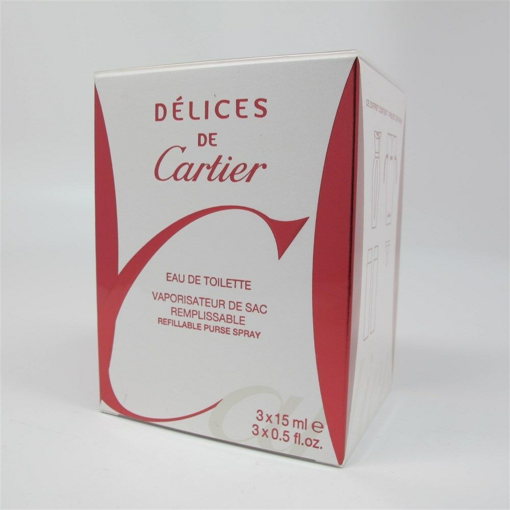 Primary image for DELICES de Cartier 3 x 15 ml/0.5 oz Eau de Toilette Refillable Purse Spray NIB