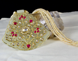 Antique Nephrite Old Jade Unheated Ruby Diamond 22K Gold Pearl Mughal Pendant - £9,337.97 GBP