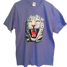 T Shirt White Leopard Bite Face Standard Unisex Large Lavender Purple NE... - £11.03 GBP