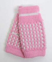Women&#39;s Fall Winter Knit Fingerless Gloves With Thumbhole Pink &amp; White New - £9.30 GBP