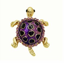 Vintage Look Gold Plated LUCKY Tortoise Brooch Suit Coat Broach Collar Pin B23 - £12.25 GBP