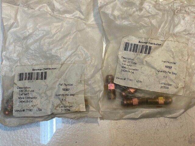 10 Qty of Bowman 2404-06-04 3/8&quot;-37 Tube 1/4&quot; NPT Male Connectors (2 Pac... - $29.99