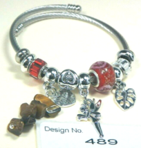 Tiger Eye  Gemstone-Bangle-Bracelet-European Style large hole Beads- #489 - $11.58