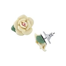 1928 Jewelry Classic Bridal Porcelain Rose Post Button Earrings - £16.51 GBP