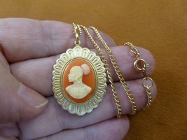 (CA30-21) RARE African American LADY orange + ivory CAMEO brass Pendant necklace - £19.85 GBP
