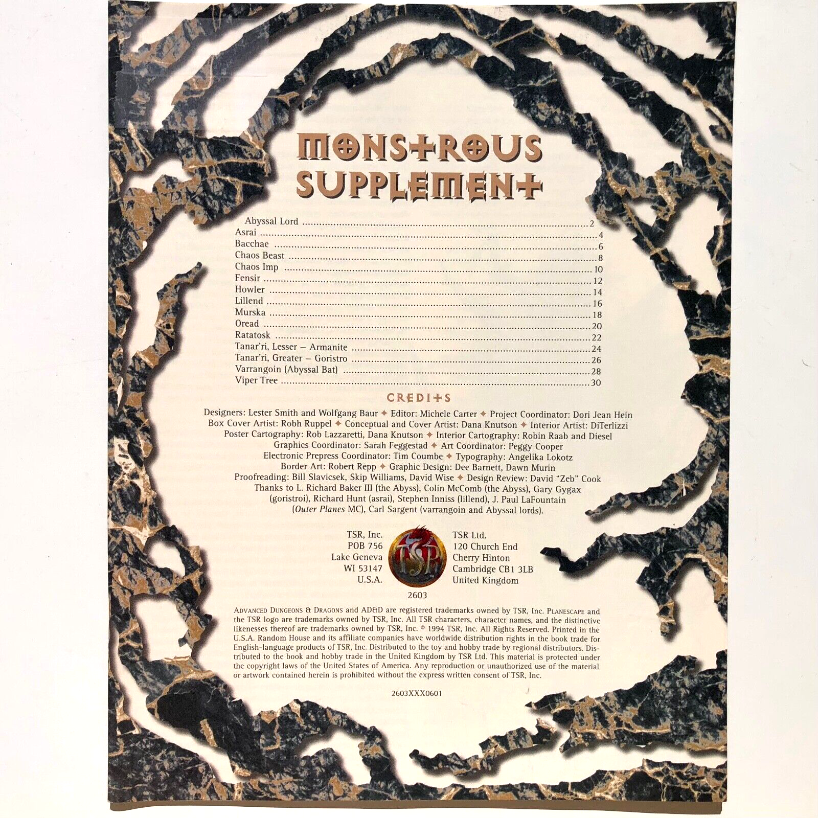 Advanced Dungeons and Dragons Monstrous Supplement 2603 TSR Inc. 1994 Role Play - £18.09 GBP