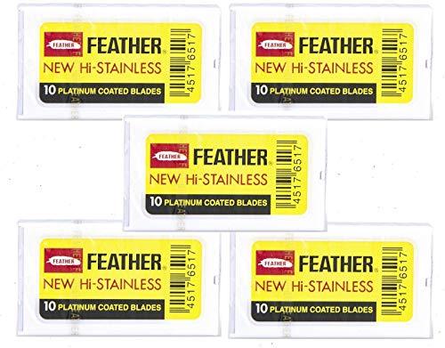 50 Feather (Yellow Label) Razor Blades Platinum Coated NEW Hi-Stainless  - $24.99