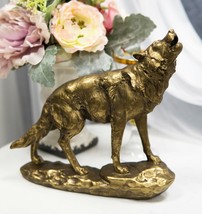 Full Moon Howling Alpha Gray Wolf Timberwolf Statue In Gold Patina Finish 9&quot;H - £31.26 GBP