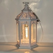 Moroccan White Lantern Holder LED Lamp Edison Bulb Elegant Design Home Decor 16&quot; - £21.39 GBP