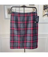 NWT CC Hughes Wool Blend Plaid Red Grey Pencil Skirt 8 - €17,30 EUR