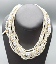 Vintage Necklace Faux Pearl Hong Kong Collar 10 Strand Gold Tone Bead Accents - £7.80 GBP