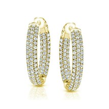 1.50 Ct Round Cut Moissanite 14K Yellow Gold Plated Inside/Outside Hoop Earrings - £95.58 GBP
