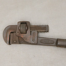 Vtg Trimo 14 Forged Pipe Wrench with Wood Handle 3in Jaw Rustic Blacksmi... - $30.74