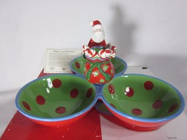 2007 Fitz &amp; Floyd Gourmet Kringle Christmas 3 Section Server w Toothpick Holder - £18.75 GBP