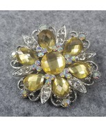 VTG Aurora Borealis Light Topaz Color Rhinestone Flower Snowflake Brooch... - $26.00