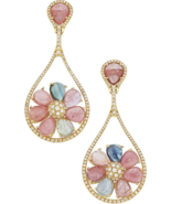 18k Gold Earrings w/ 3ct Full-cut Diamond and Gemstone Cabochon Flowers - $7,555.73