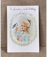 Vintage American Greetings Girl Bird In Wreath Frame Card 1966 Junk Jour... - $3.47