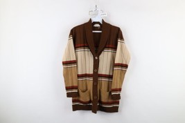 Vtg 70s Mid Century Modern MCM Womens Medium Striped Knit Shawl Cardigan... - £53.49 GBP