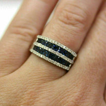 2.2Ct Princess Simulated Blue Sapphire  Band Ring925 Silver Gold Plated - £93.86 GBP