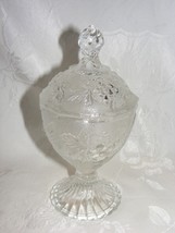 Vintage Glass Covered Footed Candy Bowl Harvest Grape Design Indiana 12b - $368.72 MXN