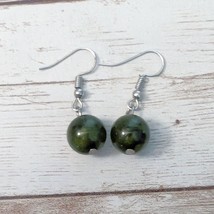 Vintage Earrings For Pierced Ears - Dark Green Ball Dangle - £9.25 GBP