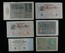 1910-1922 Germania 6-Notes Currency Set Tedesco Impero &amp; Della Repubblica Marks - £42.26 GBP