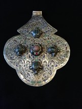 Rare Antique pendant made of pure silver, Enamel and natural  Gemstone, ... - $585.00