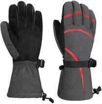Ski Gloves - Waterproof Breathable Winter Gloves, Eco Friendly (GrayRed,... - £14.68 GBP