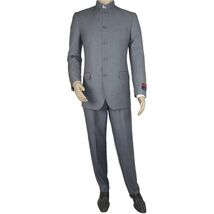 Men Apollo King Banded Collarless suit Mandarin 5 Button Wide leg M5-3 Gray New image 2