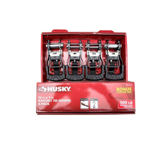 HUSKY RATCHET TIE-DOWN STRAPS 4-PACK 1 in. x 12 ft. Quick Release Hook 1... - $11.99