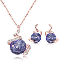Purple Crystal &amp; Cubic Zirconia Swirl Earring &amp; Necklace - £11.21 GBP
