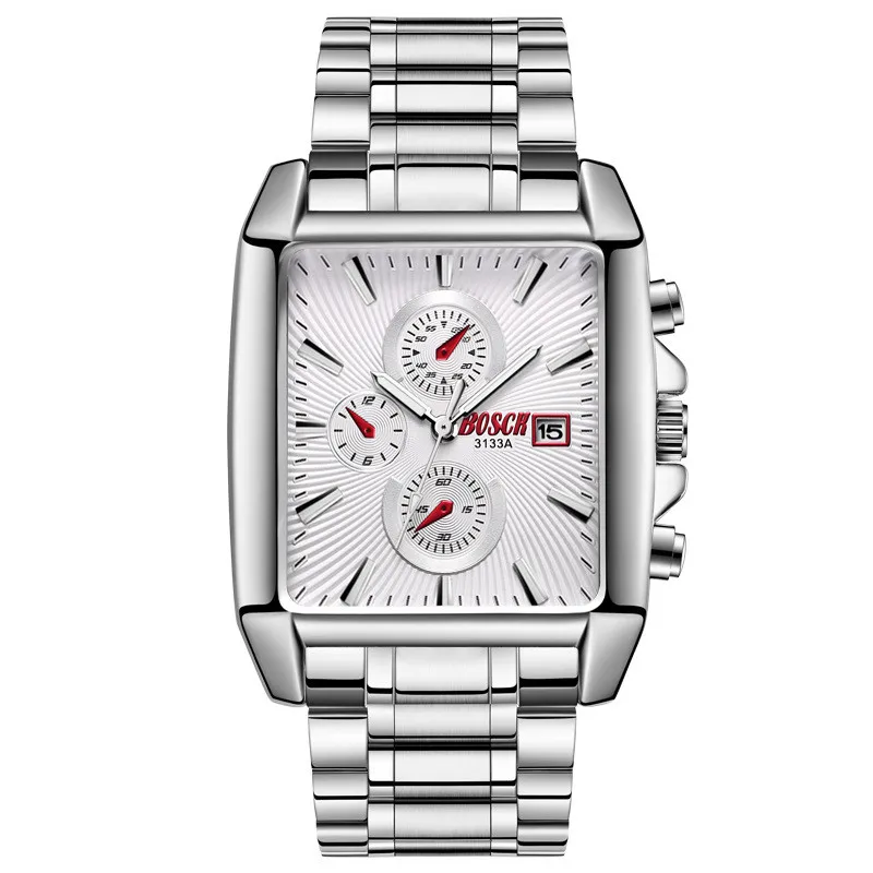 Rectangle Fashion Men Wristwatch Stainless Steel Watchband Casual Busine... - £22.46 GBP