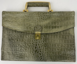 Vtg Womens Abas Cache Green Alligator Leather Full Frame Clutch Purse 13... - $29.69